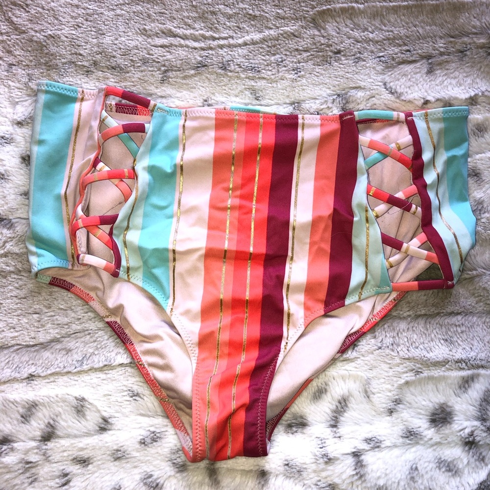 striped high rise swim bottoms